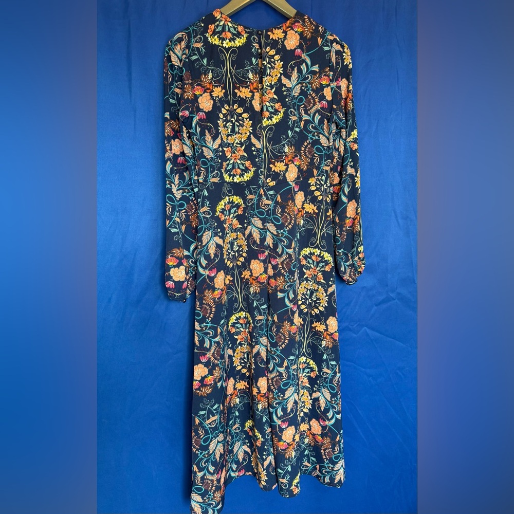 I Madeline Dress Womens Small Navy Blue Garden Splendor Print Gauzy Gau…